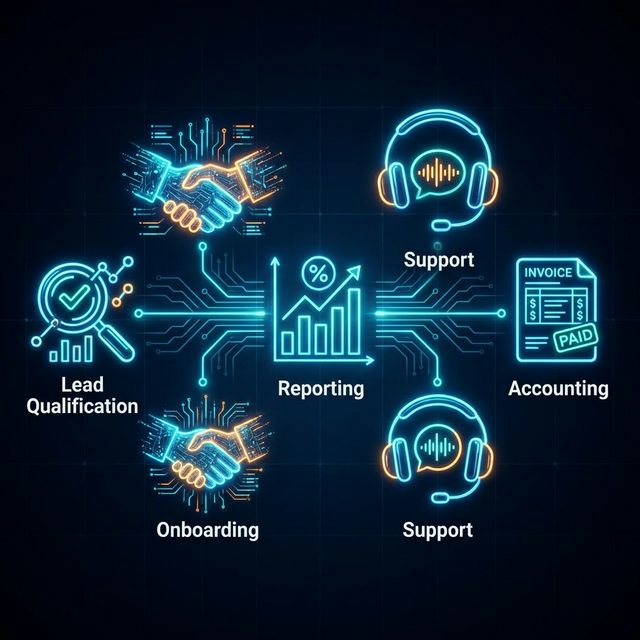 Die 5 Säulen der KMU-Automatisierung: Qualifizierung, Onboarding, Reporting, Support, Buchhaltung