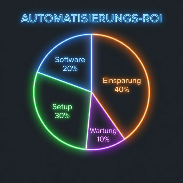 ROI-Verteilung: Die Einsparungen (40%) überwiegen langfristig Kosten für Setup, Software und Wartung